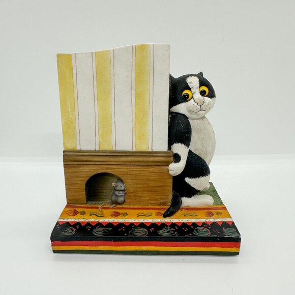 VTG Comic Curious Cats Tuxedo Cat Mouse Watching You Bookend Hide Figurine - Picture 3 of 12